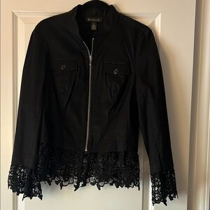 INC International Concepts Black Bomber Jacket with Lace Hem